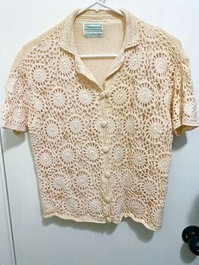 Vintage Shenanigans Orange Knitted Size S Women’s Buttoned Up Blouse